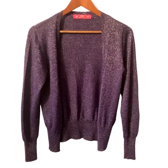 MCM Purple and Gold Sparkle Women's Cardigan US size 6 Made in Italy Wool Blend - Picture 1 of 16